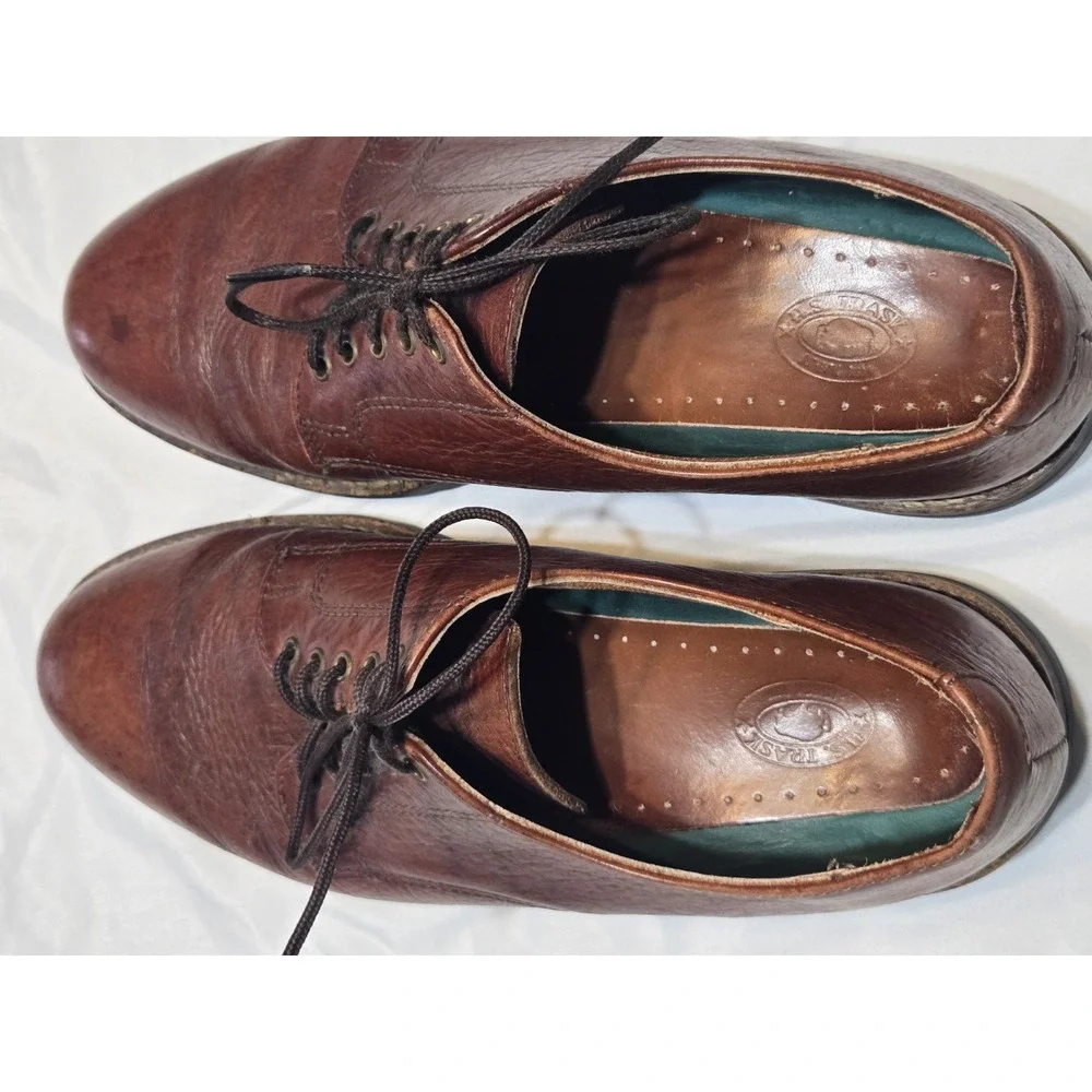 VTG HS Trask Bison Saddle Oxford Mens Sz 9.5N Brown Preppy Leather Derby Shoes